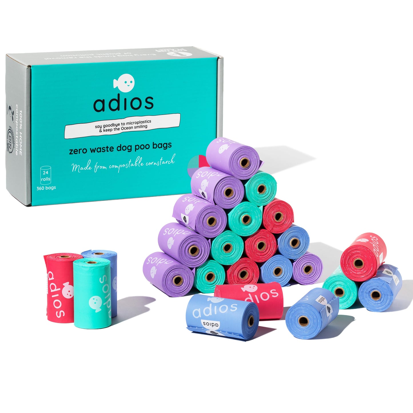 24 rolls in Rainbow (360 bags) - Non Handle